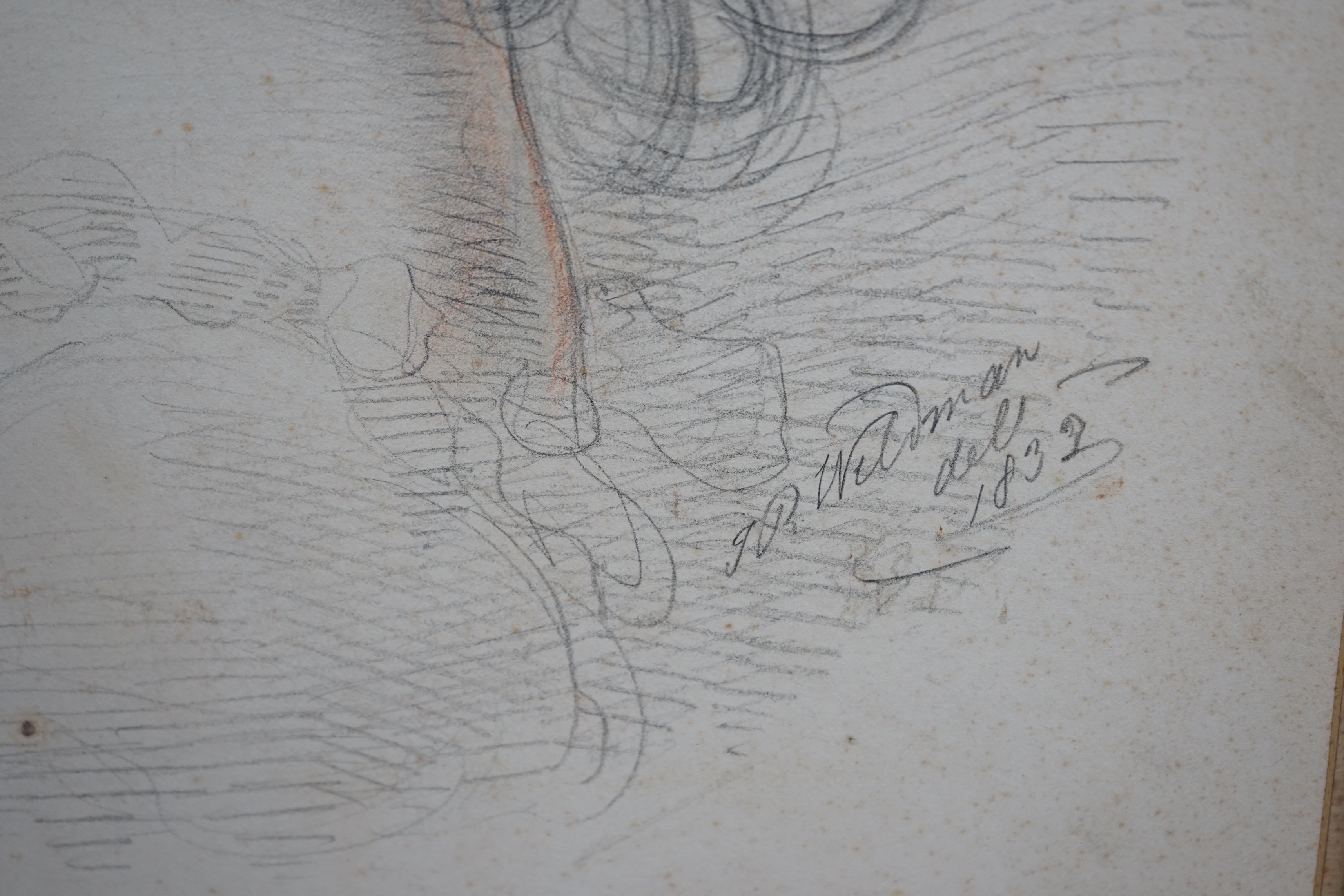 John Robert Wildman (fl.1823-1839) Family portraits of young girls, pencil and sanguine chalk on paper (6) each signed, each, 46 x 39cm